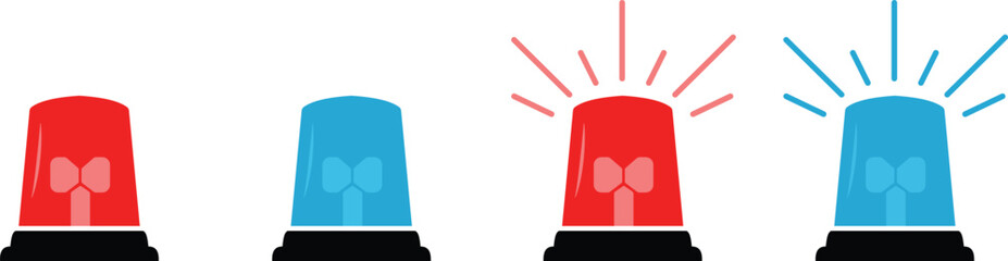 Emergency siren flashlight icon set. Modern police, ambulance alarm siren vector silhouette symbol web graphic design. Warning light sign isolated on transparent background. Vector illustration.