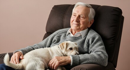 Senior man relaxing with his dog