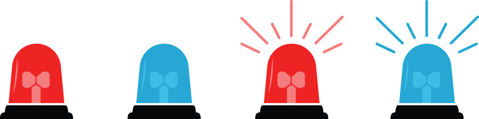 Emergency siren flashlight icon set. Modern police, ambulance alarm siren vector silhouette symbol web graphic design. Warning light sign isolated on transparent background. Vector illustration.
