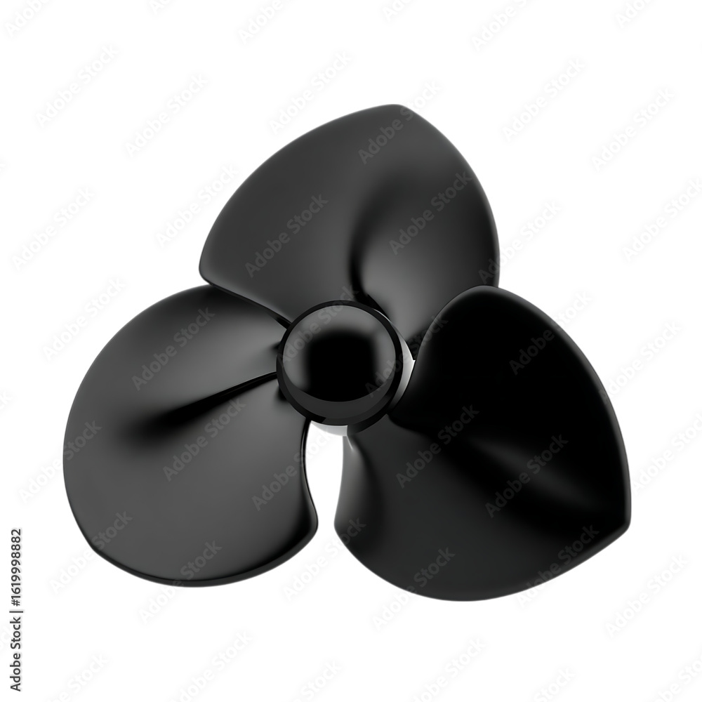 Poster a sleek black propeller with three blades centered on a black background in a studio shot style crea