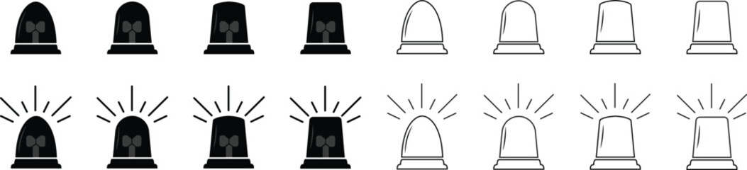 Emergency siren flashlight icon set. Modern police, ambulance alarm siren vector silhouette symbol web graphic design. Warning light sign isolated on transparent background. Vector illustration.