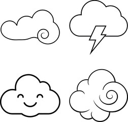 Cute Cloud Faces and Weather Line Symbol Icons
