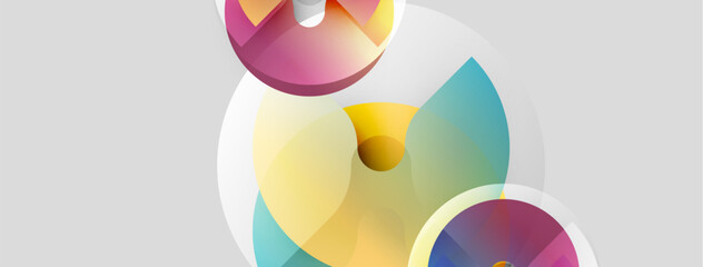 Abstract colorful circles overlap, creating dynamic visual composition. Soft gradients suggest light, depth, movement. Minimalist design.