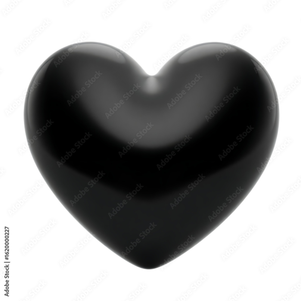Poster a glossy black heart shape with subtle highlights isolated against a black background in a studio sh