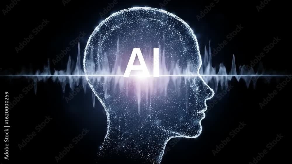 Poster human head silhouette with ai symbol and sound wave pattern. artificial intelligence technology and 