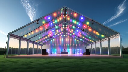 Stunning transparent tent illuminated with vibrant party lights for unforgettable outdoor events