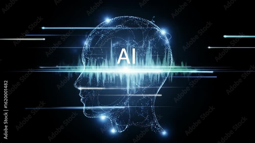 Poster human head outline with ai text. artificial intelligence concept, machine learning, data processing,