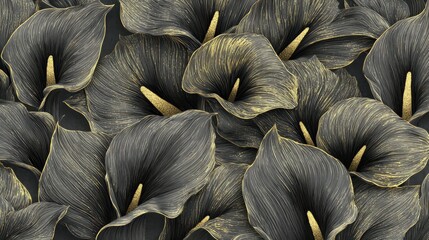 Black Calla Lilies With Gold Glitter Pattern