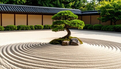 Japanese Zen Garden With Bonsai Tree