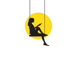 Illustration girl on swing with white background 