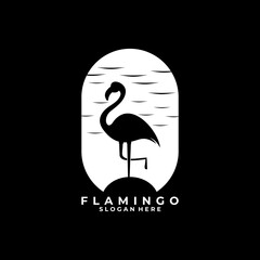 Vintage flamingo bird logo design vector in white color