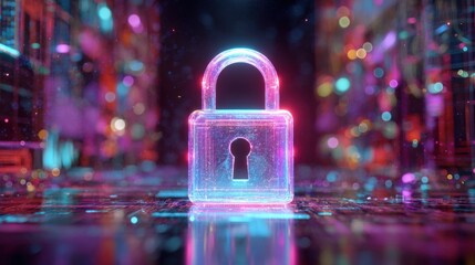 Futuristic glowing padlock symbol digital security concept cybersecurity network data protection