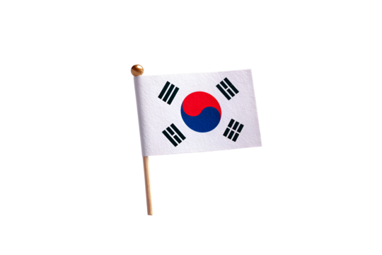 South korean flag on a wooden stick isolated on transparent background