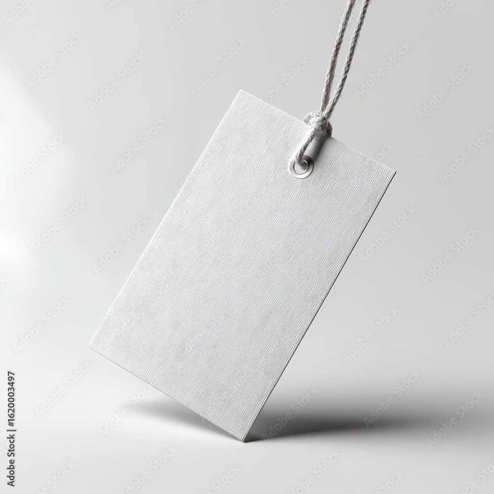 Poster blank white tag mockup with jute string hanging for branding and design projects