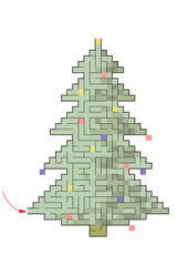 Complex maze puzzle game. Christmath tree as a labyrinth No.3. Puzzle for Christmas or New Year holiday. EPS 10, vector illustration