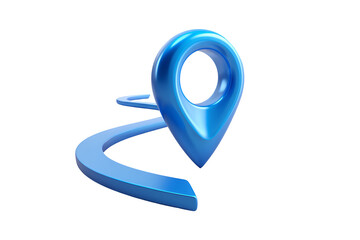 Blue 3d map pin location marker on a winding path isolated on transparent background