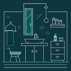 Sketch interior bathroom with closet vector on colorful background.