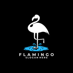 Flamingo with wave logo design vector template. Nature animal logo design icon