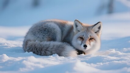 Obraz premium Arctic Fox Resting in Snowy Landscape