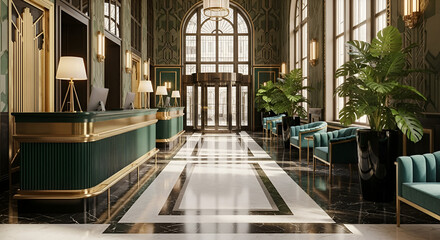 Luxurious Hotel Lobby Interior Design Emerald Green and Gold Elegance