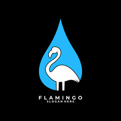 Flamingo Water logo design vector. Flamingo and Water drop combination logo design vector