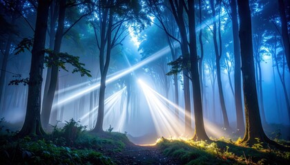 Mystical Forest Path Illuminated By Sunlight Rays