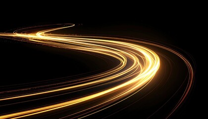 Golden Light Trails In Circle Pattern On Black Background