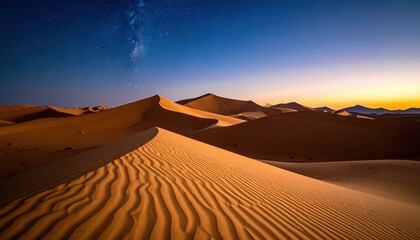 Desert Dunes Sunset With Milky Way