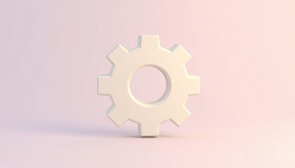 3D Rendered White Gear Icon On Pastel Pink Background