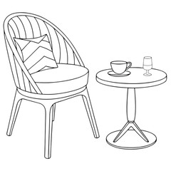 Line Drawing Armchair and Side Table on transparent background
