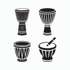 Traditional Tribal Hand Drum Icon Set Vector Illustration