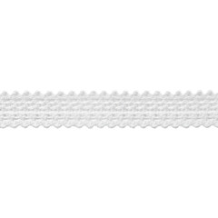 transparent rickrack trim, woven, smooth symmetrical wave, crisp contours, refined texture, isolated on shadowless white background, minimalist product concept