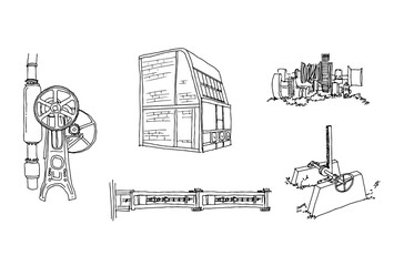 A technical-style drawing of a machine factory 
