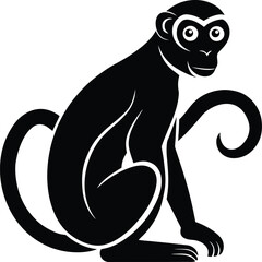 Fototapeta premium Stylized Monkey Vector Black and White Sitting Primate Logo Design
