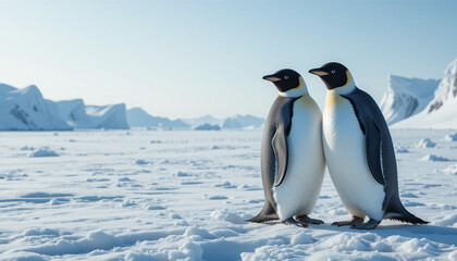 Fototapeta premium Two Penguins in Icy Antarctic Landscape