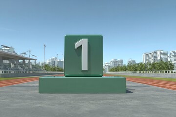 Green podium, number one, on a track