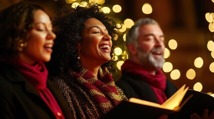 Carolers singing in Christmas worship session