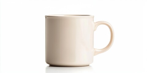 Ceramic coffee mug with steam rising on white background
