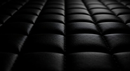 Fototapeta premium Black Leather Upholstery with Square Stitching Pattern.