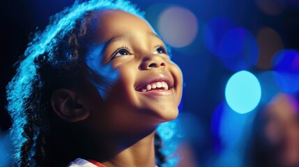 Child with joyful expression during worship song