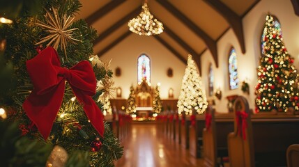 Church decorated for Christmas worship