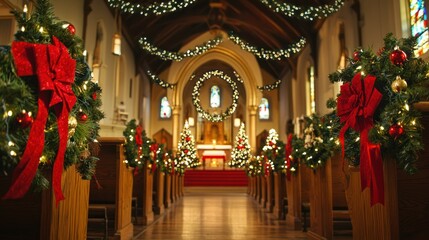 Church decorated for Christmas worship