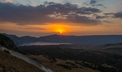 Nemrut Crater Lake National Park in Bitlis offers beautiful views at sunset.