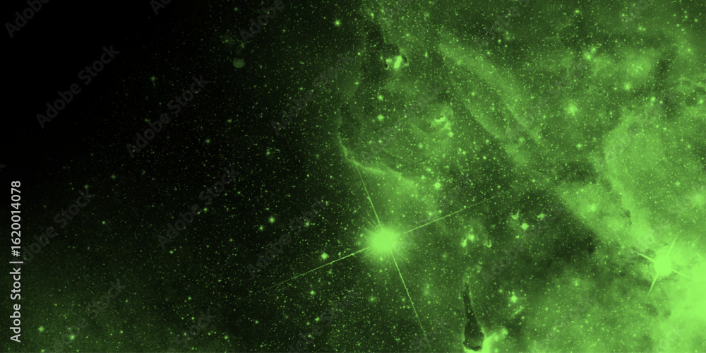 Poster star field background. green nebulae. beautiful mystic nebula in deep space. infinite cosmic open sp