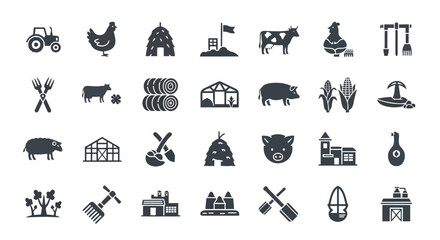 Vector illustration of collection of farm and agriculture icons isolated on white background