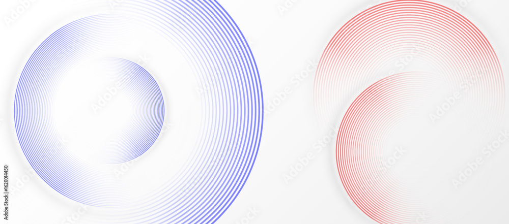 Poster minimal circular wave background with red and blue concentric lines