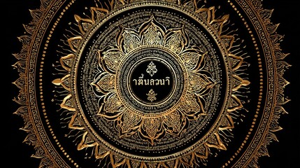 Obraz premium Intricate Mandala Design with Golden Elements on Black Background