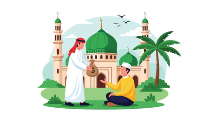 Charity and Generosity in Islam - Helping the Needy in Front of a Mosque