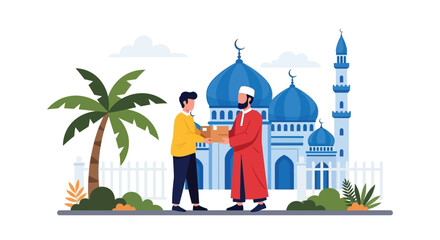 Charity and Generosity in Islam - Helping the Needy in Front of a Mosque