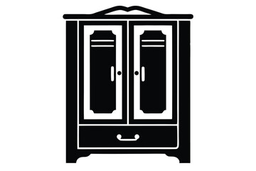 Silhouette of an Antique Wardrobe Cabinet with Drawers and Detailed Door Panels